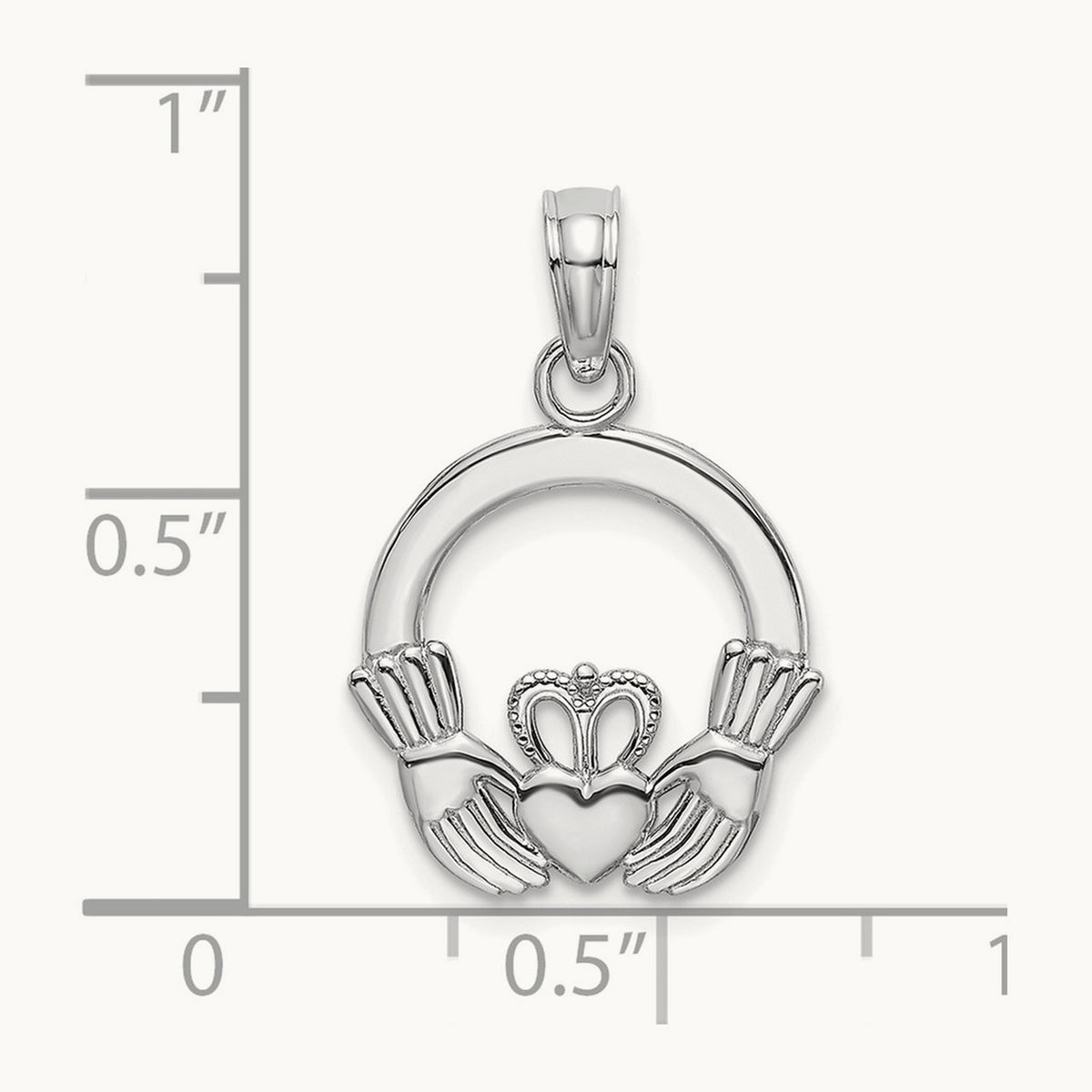 Polished Round Claddagh Charm — 14K White Gold