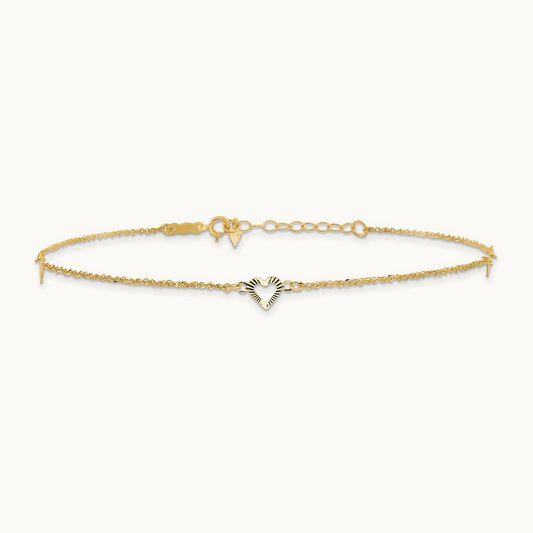 Diamond-cut Hearts 9in Plus 1in extension Anklet — 14K Yellow Gold