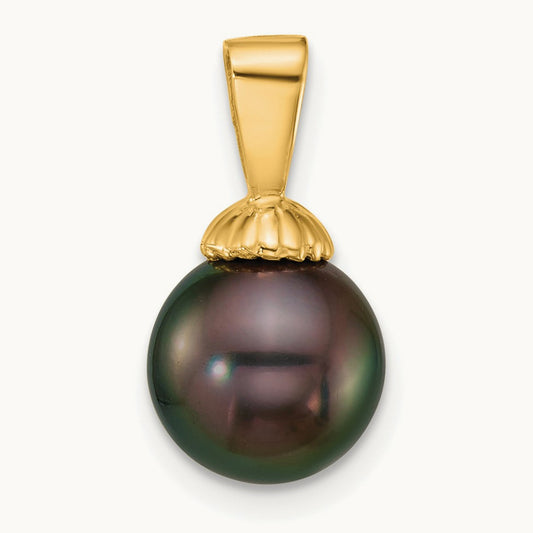 8- Round Blk Tahitian Saltwater Cultured Pearl Pendant, 9mm, 14K