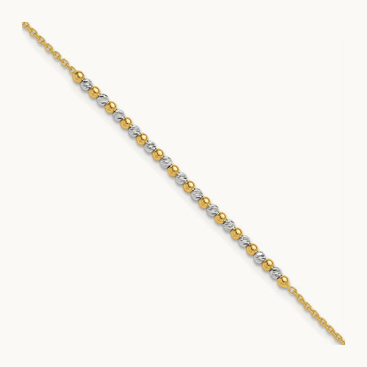 Diamond-cut Beaded 7.5in Bracelet, 14K Two-tone