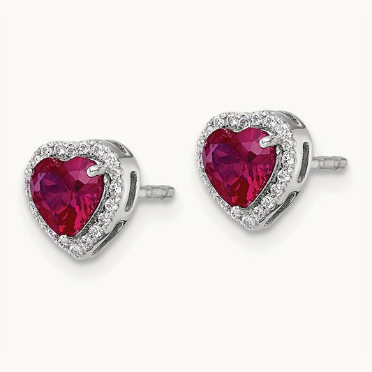 Ruby Heart Halo Earrings, 0.10-0.15 ct tw Lab-Grown Diamond
