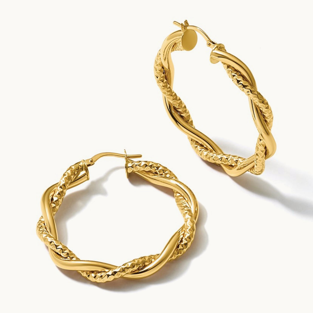 Polished and Textured Twisted Round Hoop Earrings — Leslie's — 39mm
