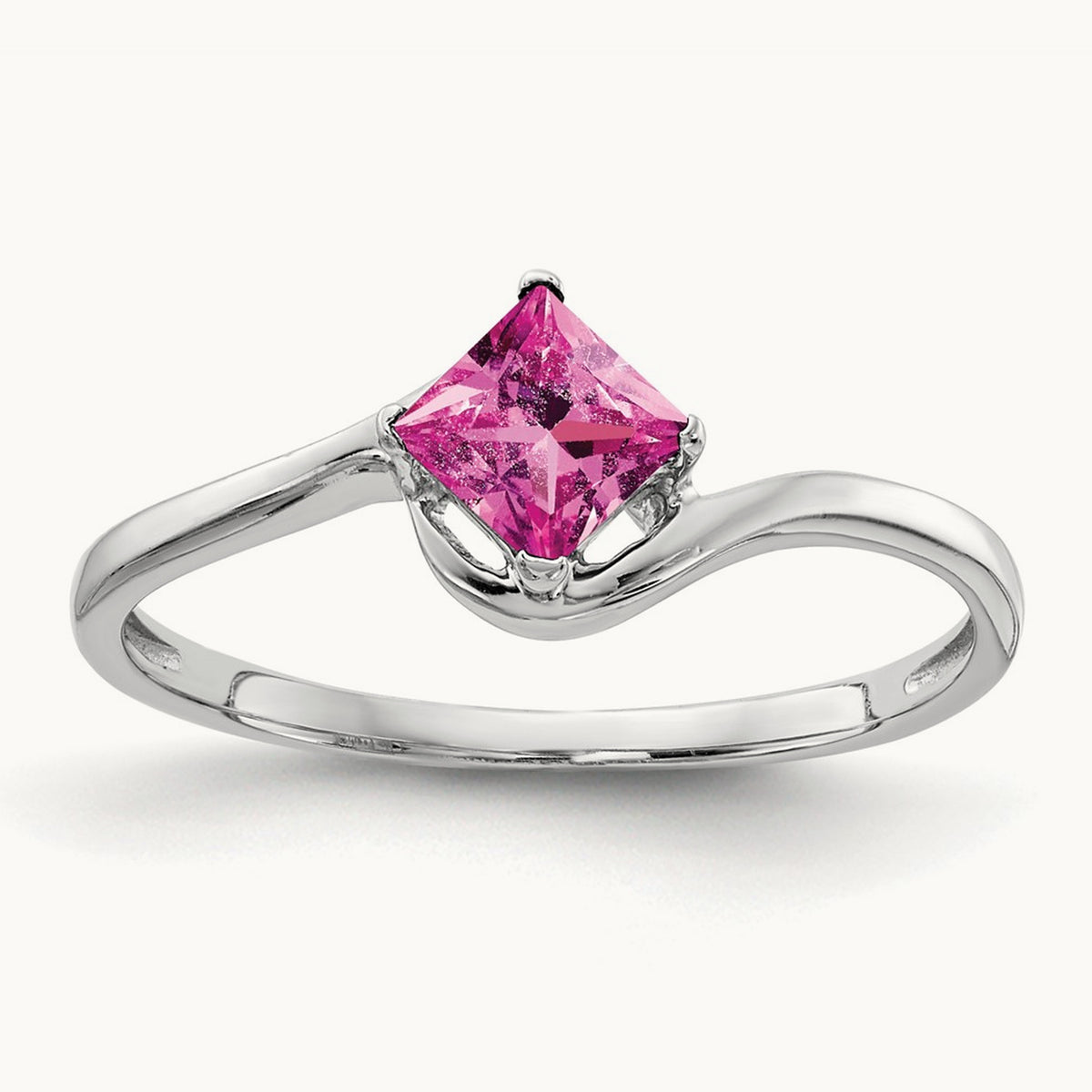 Princess Cut Pink Sapphire ring, 4mm, 14K White Gold