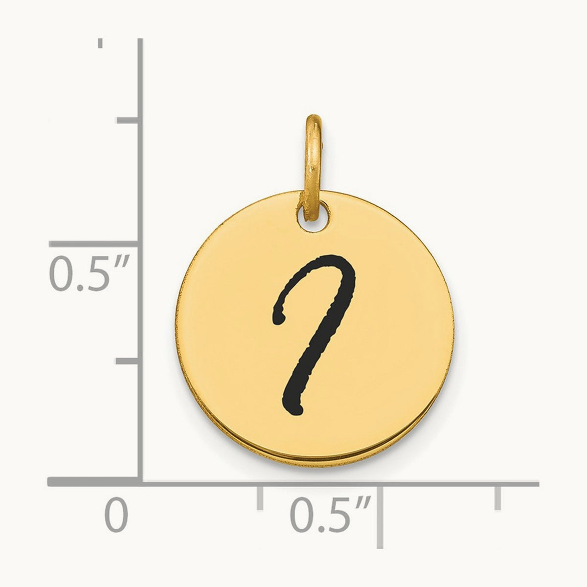 Polished Black Enamel Initial Disk Charm — 14K Yellow Gold, I