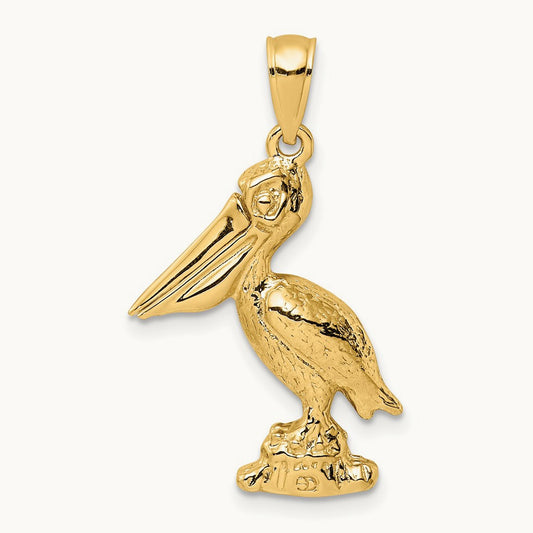 3-D Large Standing Pelican with Moveable Mouth Charm, 14K