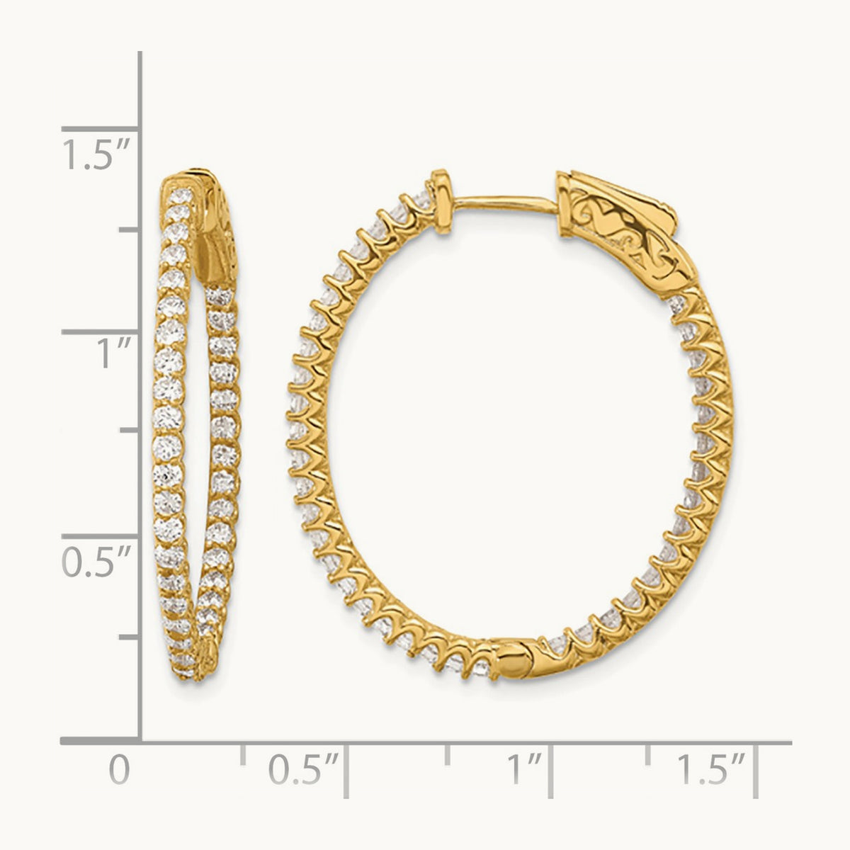 1.14ct 76- In/Out Oval Hoop w/ Safety Clasp Earring, 1.5mm, 14K