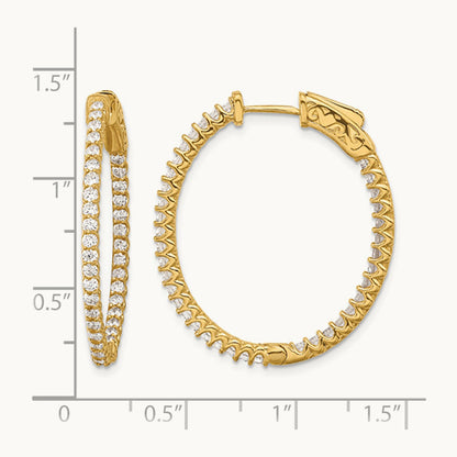 1.14ct 76- In/Out Oval Hoop w/ Safety Clasp Earring, 1.5mm, 14K