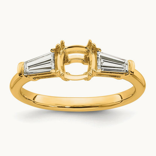 Baguette Cushion Semi-Mount Engagement Ring — 14K Yellow Gold, 1/2 ct, 7