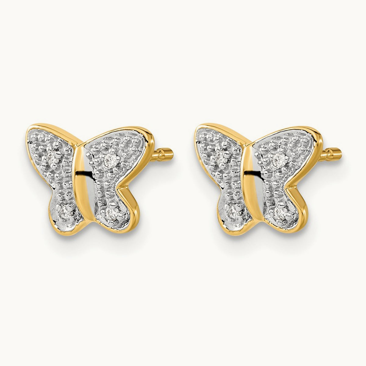 Diamond Butterfly Post Earrings — 14K Two-Tone Gold