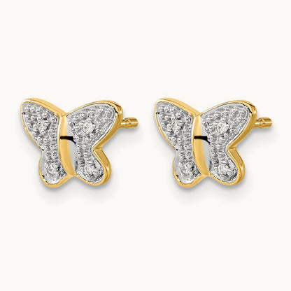 Diamond Butterfly Post Earrings — 14K Two-Tone Gold