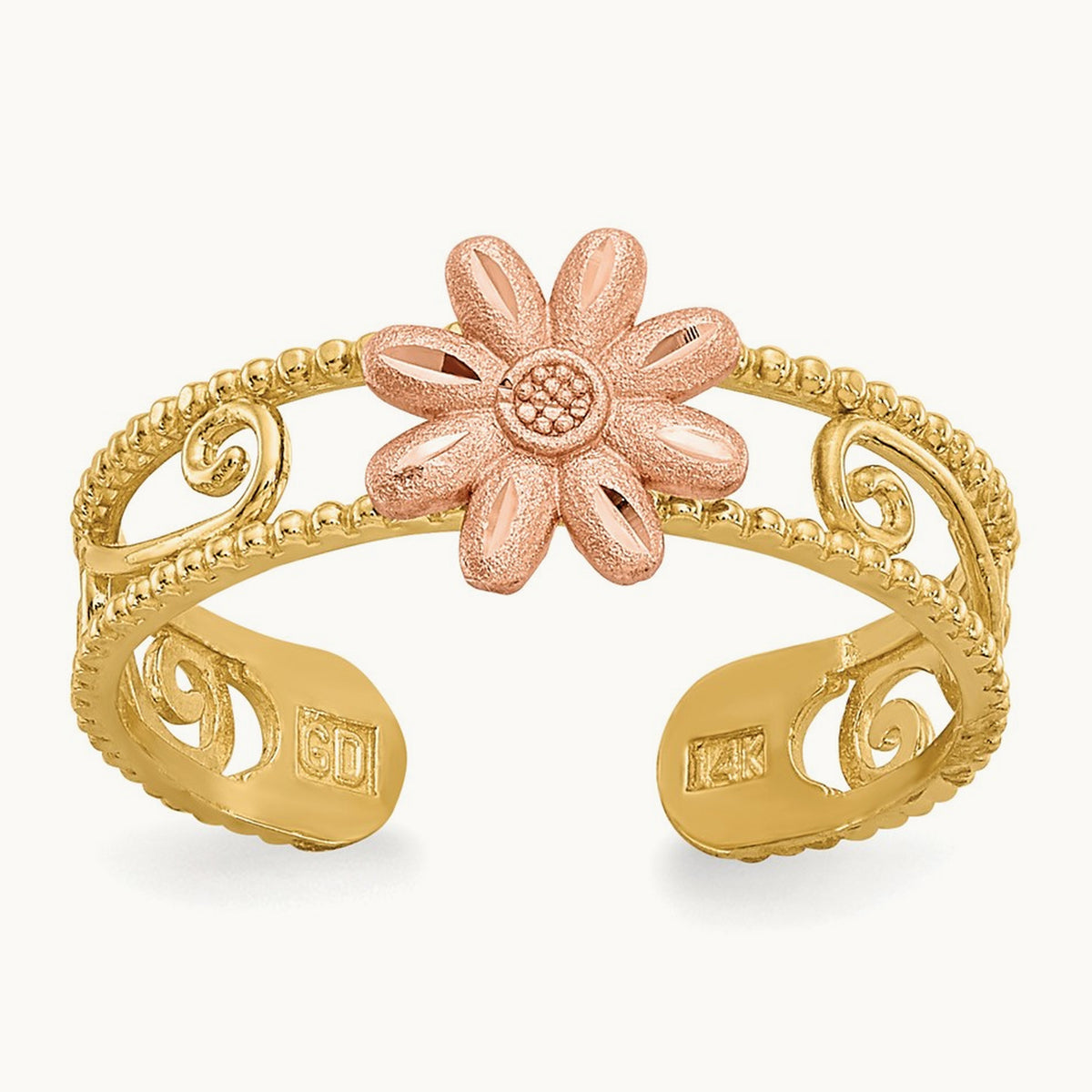Flower Toe Ring, 14K Two-tone
