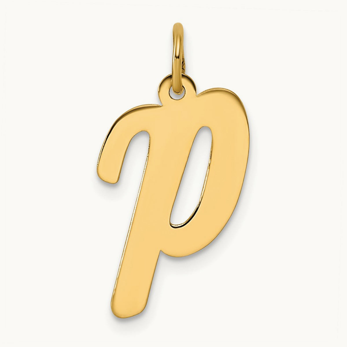 Large Script Initial Charm — 14K Yellow Gold, P