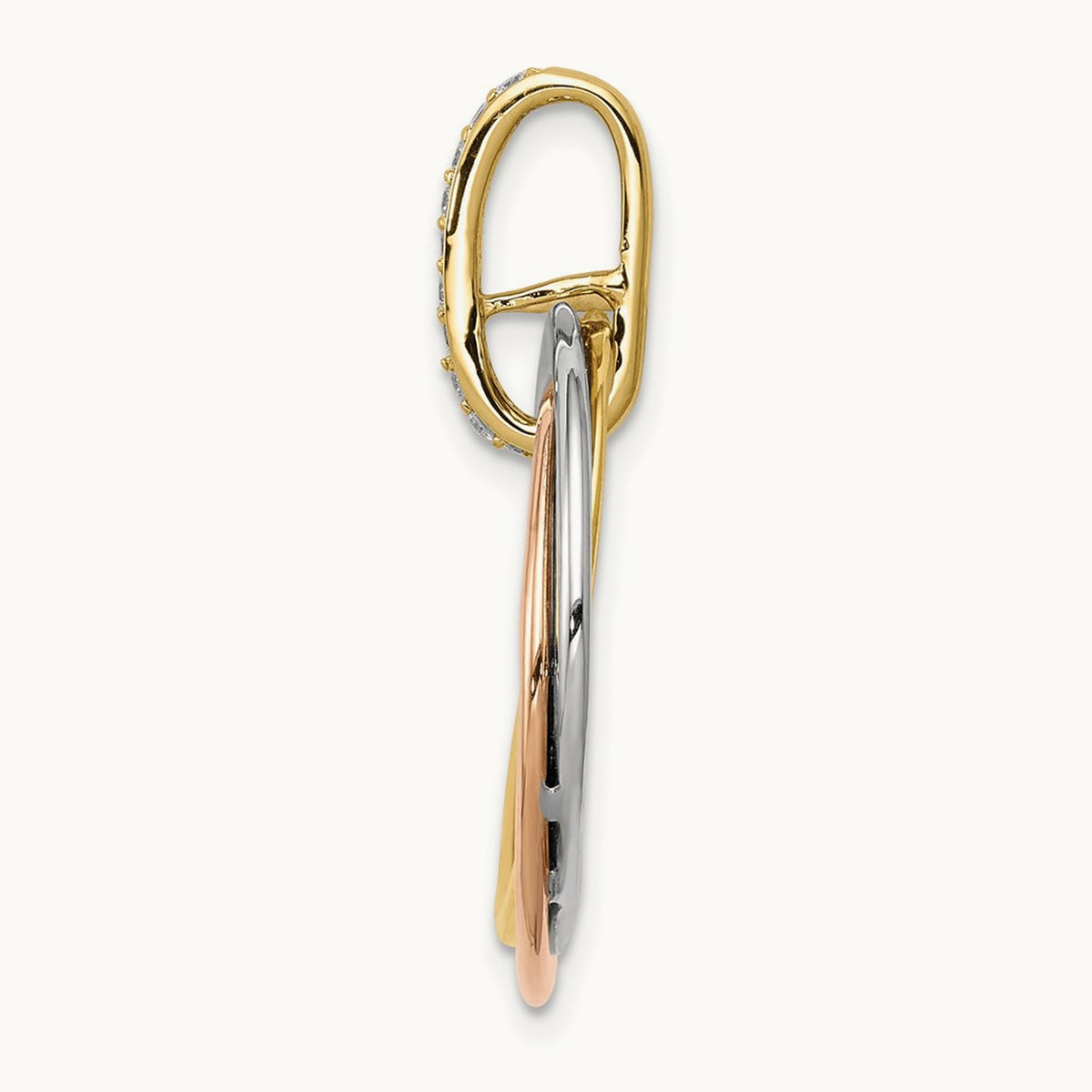 Tri-color 1/10ct. Diamond Intertwined Circles Pendant, 14K