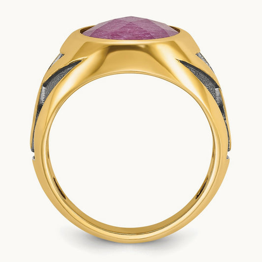 IBGoodman Men's w/Black Rhodium Ruby Doublet Stone Complete Ring, 14K