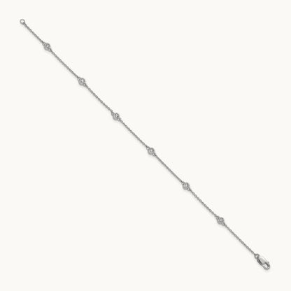 Diamond Station Cable Bracelet, 14K White Gold