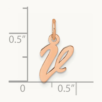 Small Script Letter V Initial Charm, 14K Rose Gold