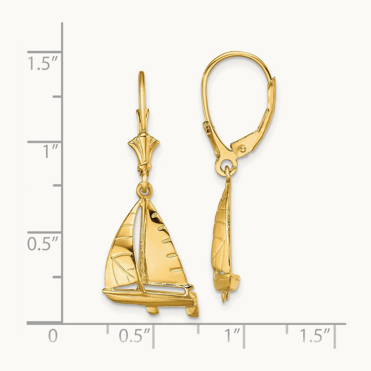 3-D Sailboat Leverback Earrings, 14K