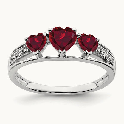 Cr. Ruby and Diamond Heart Ring, 14K White Gold