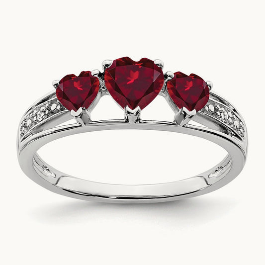Cr. Ruby and Diamond Heart Ring, 14K White Gold