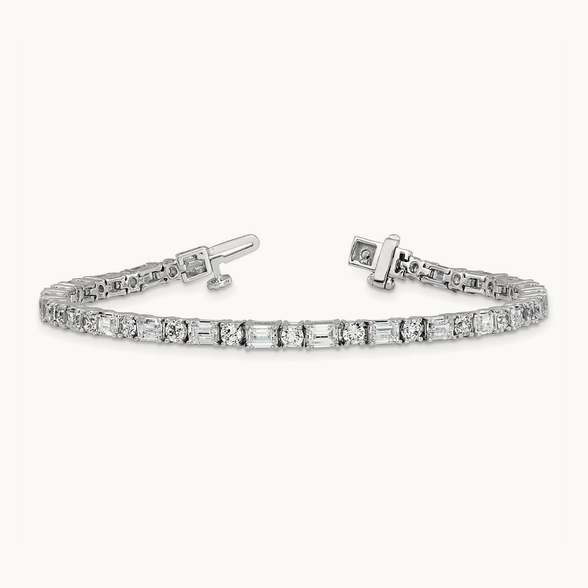Emerald/Round Tennis Bracelet, 7.00 ct tw Lab-Grown Diamond — 14K White Gold