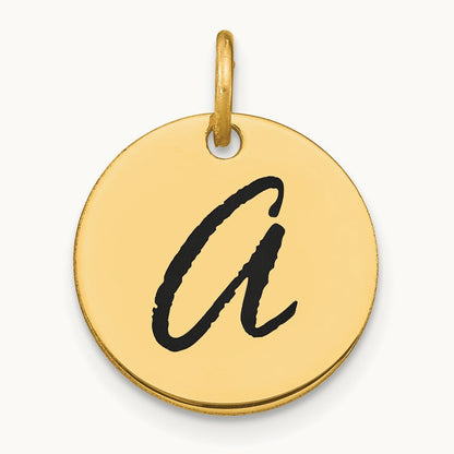 Polished Black Enamel Initial Disk Charm — 14K Yellow Gold, A