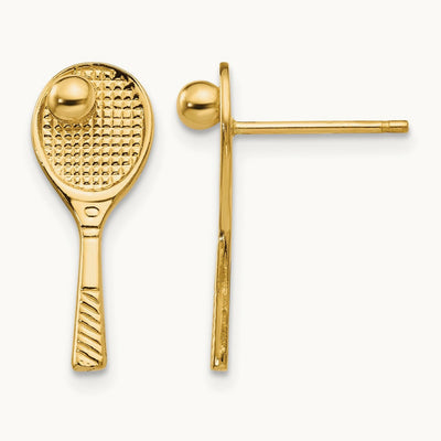 Tennis Racquet w/Ball Post Earrings, 14K