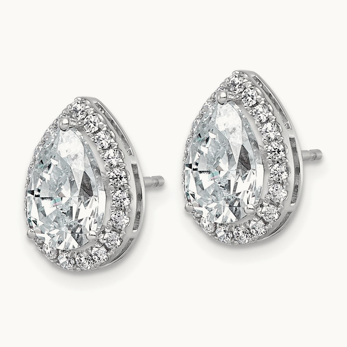 Pear Halo Post Earrings, 1.25-6.75 ct tw Lab-Grown Diamond — 3 1/2 ct, VS (Best), 14K White Gold