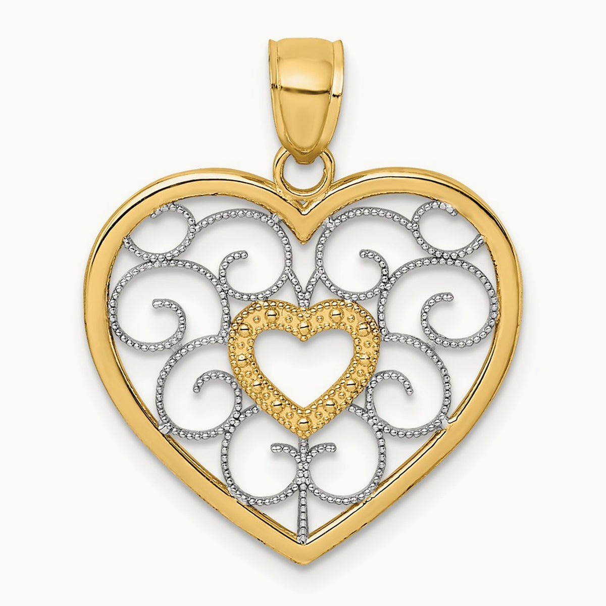 Filigree Heart Charm with rhodium — 24.2mm