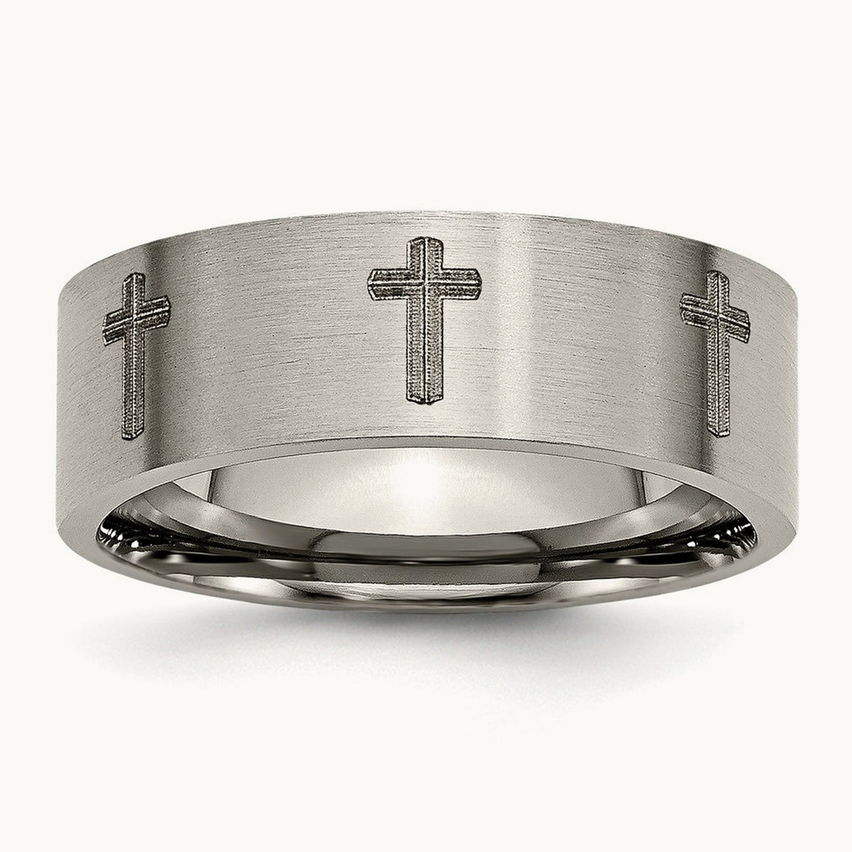 Brushed Cross Laser Design Flat Band — photo set