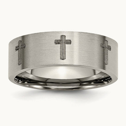Brushed Cross Laser Design Flat Band — photo set (2)