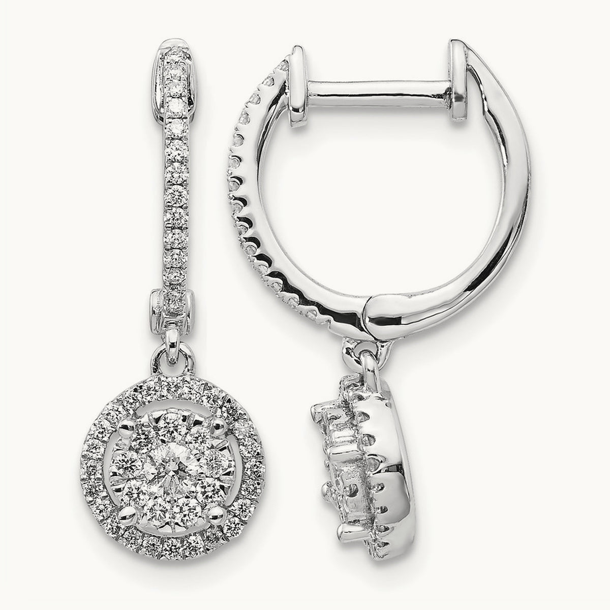 Diamond Hinged Hoop Earrings, 14K White Gold