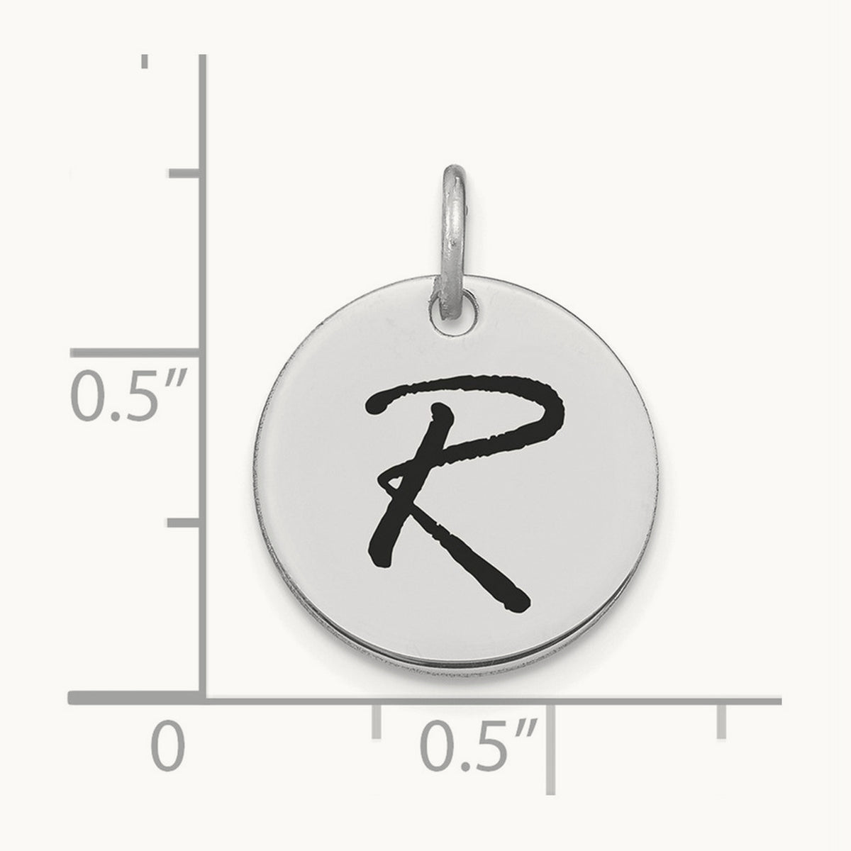 Polished Black Enamel Initial Disk Charm — 14K White Gold, R