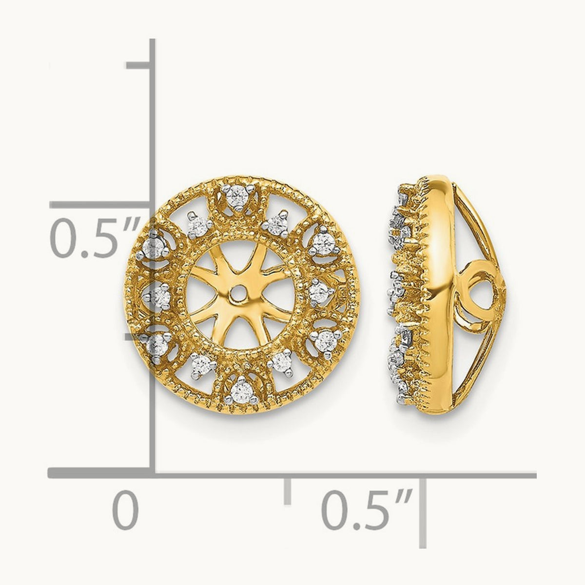 Fancy Diamond Earring Jackets — 14K Yellow Gold, 12mm