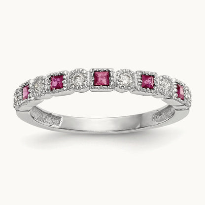 Diamond w/Ruby Band, 14K White Gold