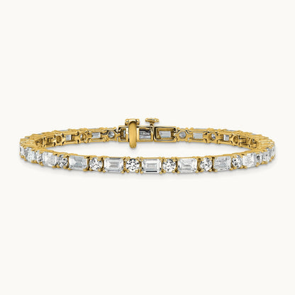 Emerald/Round Tennis Bracelet, 10.00 ct tw Lab-Grown Diamond — 14K Yellow Gold