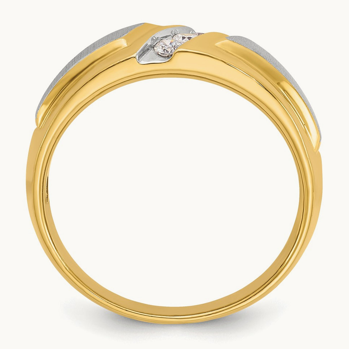 Men's Polished and Satin 3-Stone Diamond Ring — 14K Two-Tone Gold, 0.21 ct