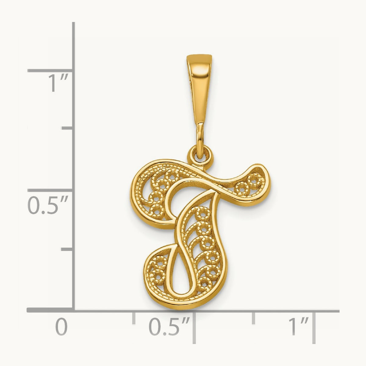 Polished Script Filigree Initial Pendant — T
