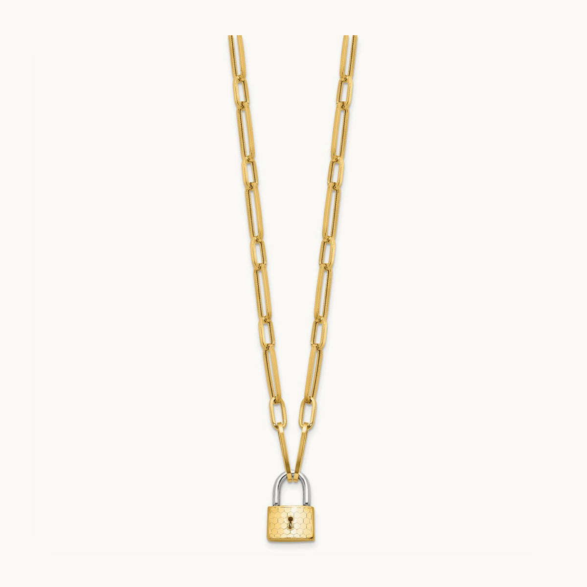 Fancy Link with Lock Necklace, 14K Two-tone
