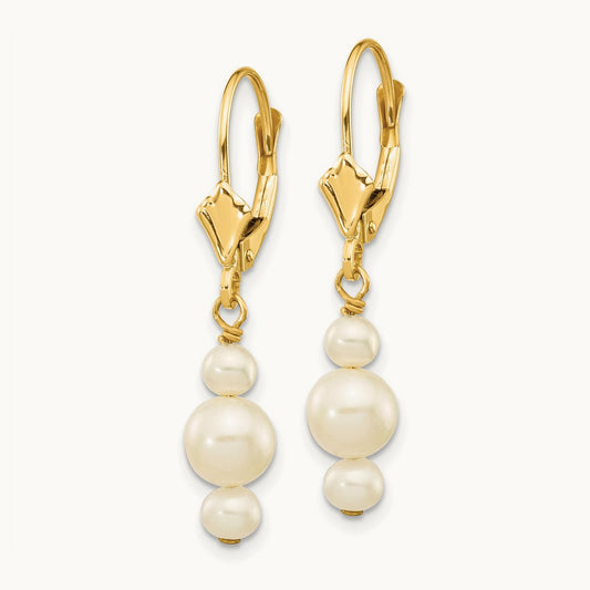 3- & 5-5.5mm Semi-Round FWC Pearl Leverback Dangle Earrings, 3.5mm, 14K