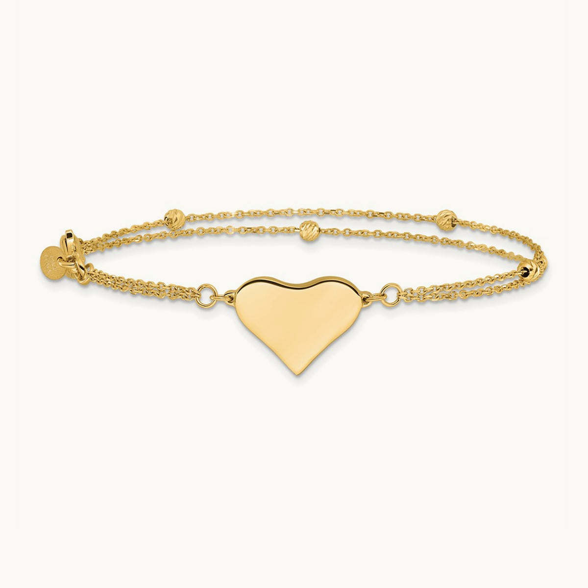 Polished and Diamond-cut Heart Beaded 2-Strand Bracelet, 14K
