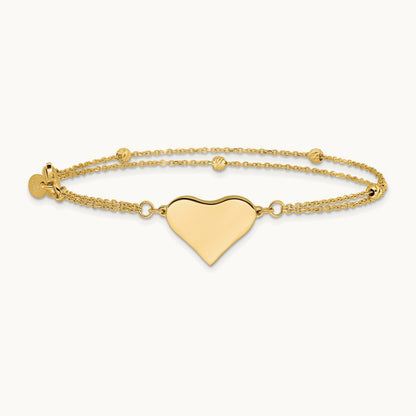 Polished and Diamond-cut Heart Beaded 2-Strand Bracelet, 14K