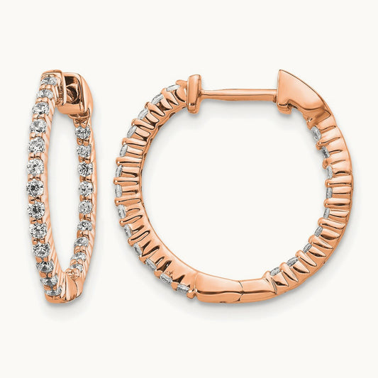 Polished Diamond In/Out Hinged Hoop Earrings — 14K Rose Gold, 18mm