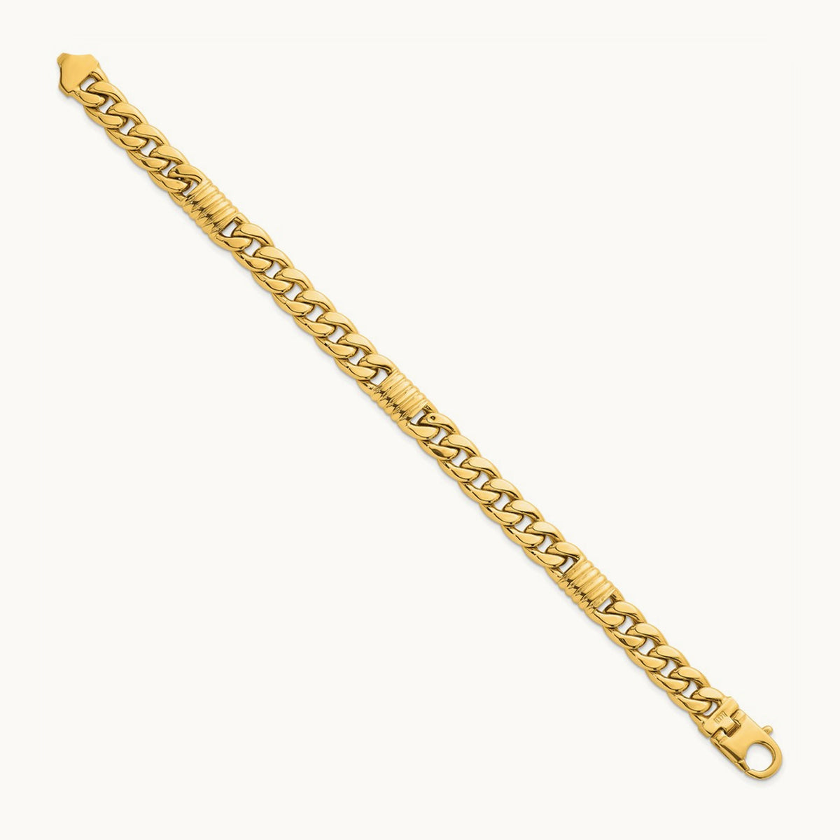 Polished Fancy Curb Chain Men's Bracelet, 8.75mm, 14K