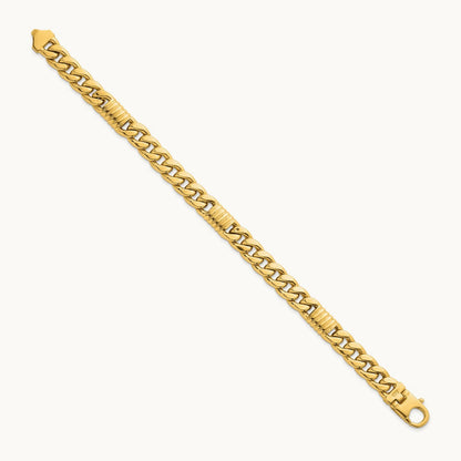 Polished Fancy Curb Chain Men's Bracelet, 8.75mm, 14K