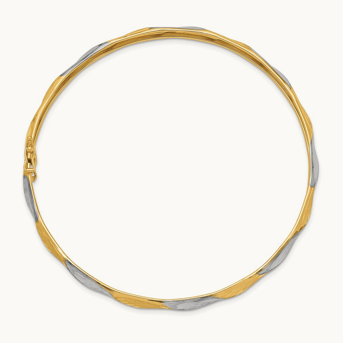 Polished Satin Diamond-cut Flexible Bangle — 14K Two-Tone Gold