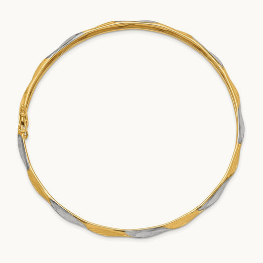 Polished Satin Diamond-cut Flexible Bangle — 14K Two-Tone Gold