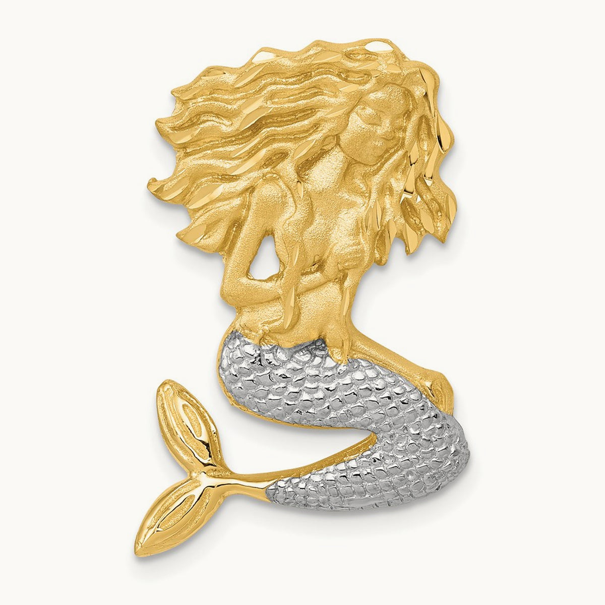 w/White Rhodium Satin D/C Mermaid Chain Slide, 14K