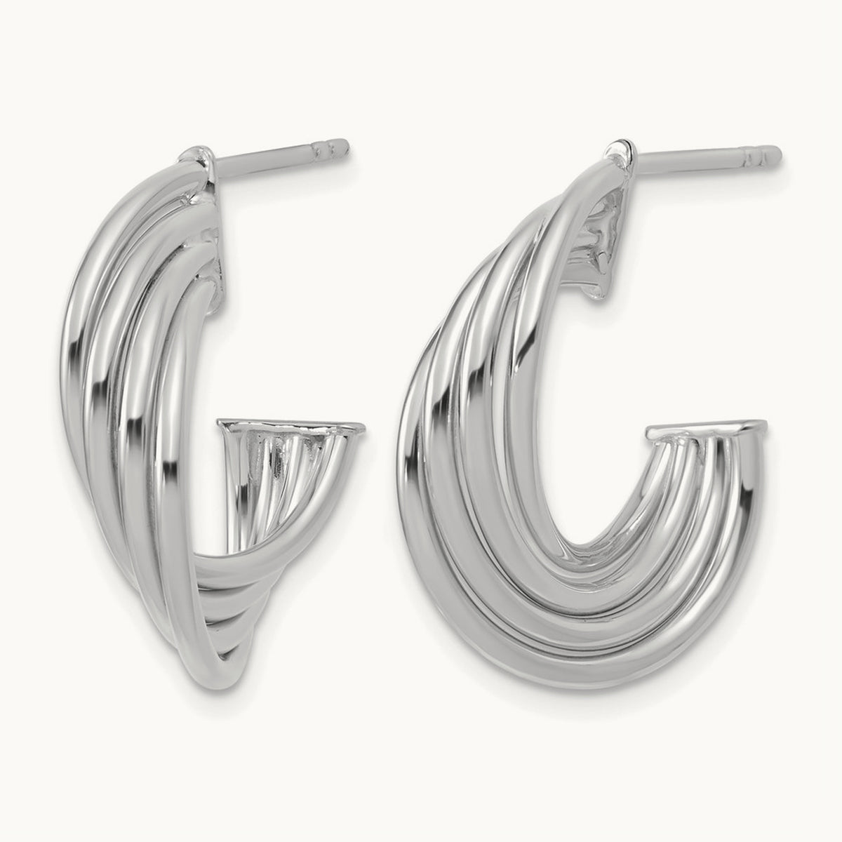 Polished 3-Row Twist J-Hoop Post Earrings — Leslie's