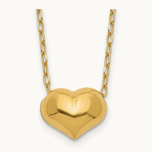 Madi K Small Hollow Heart w/ Chain and 1in ext. Necklace, 14K
