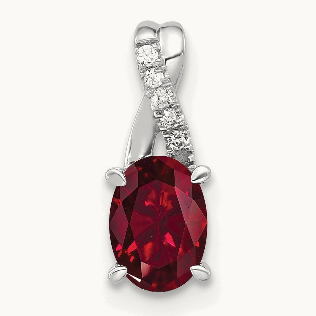 Oval Created Ruby and Lab-Grown Diamond Pendant — 14K White Gold, 14.3mm